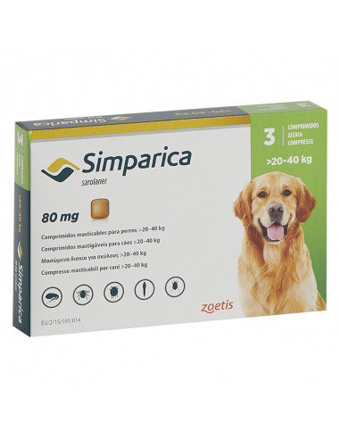 SIMPARICA 80 mg 20 - 40 kg 3 Comprimidos
